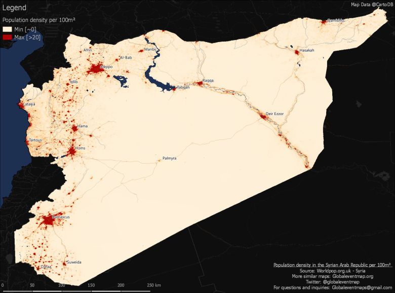 Gęstość zaludnienia Syrii