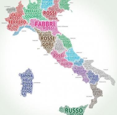 Najbardziej popularne nazwiska w poszczególnych regionach Włoch