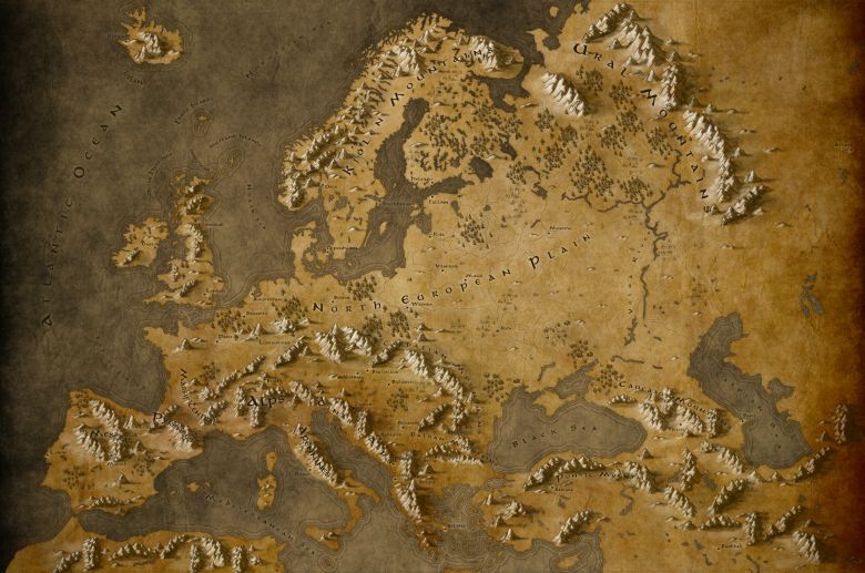 Mapa Europy w stylu Tolkiena