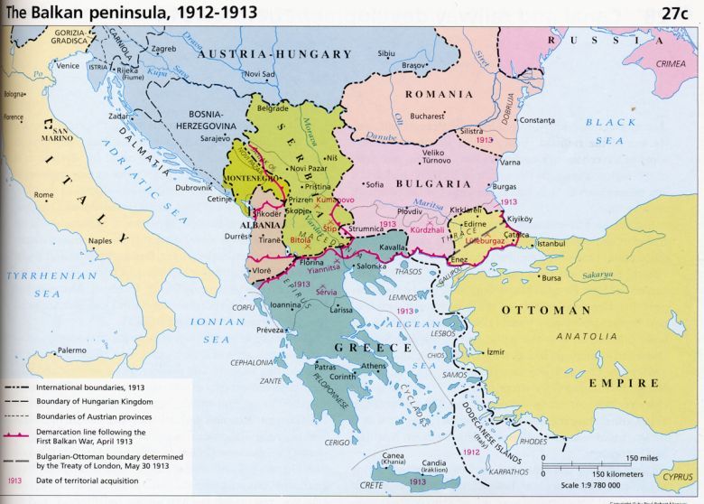 Mapa polityczna Bałkanów, 1912-1913