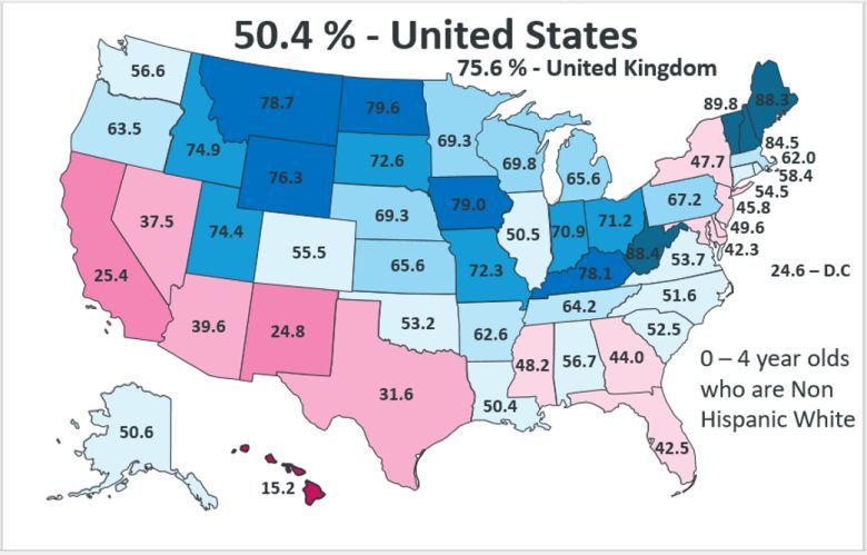 Procent białych dzieci do lat 4 w USA