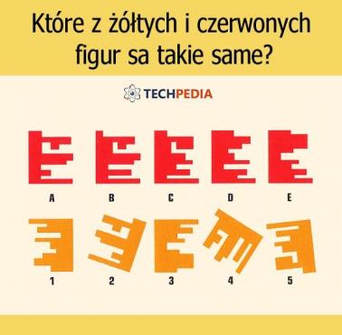 Które z żółtych i czerwonych figur sa takie same?