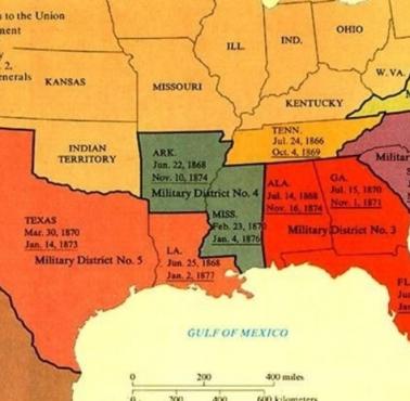 Dawne stany Konfederacji (Południe) pod okupacją Unii (Północ) po wojnie secesyjnej, 1867-1877