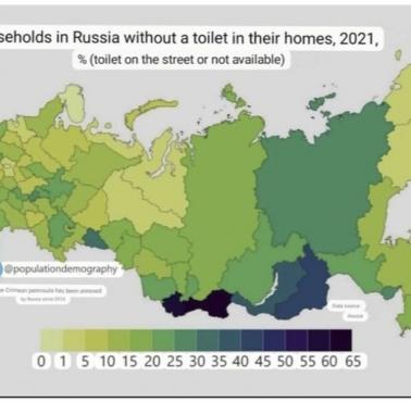 Odsetek gospodarstw domowych w Rosji, w których nie ma toalet w domu, 2021
