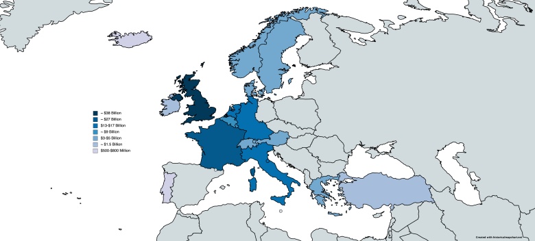 Fundusze przekazane krajom europejskim przez USA w ramach planu Marshalla, 1948-1951