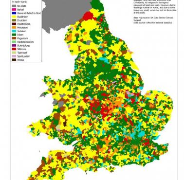 Największe mniejszości religijne w Anglii i Walii, dane z 2011 roku