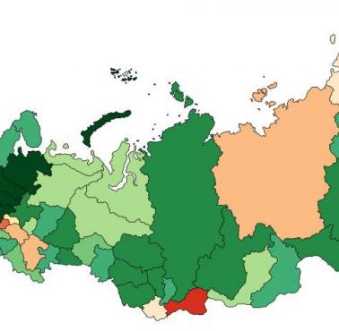 Procent etnicznych Rosjan w poszczególnych regionach Federacji Rosyjskiej