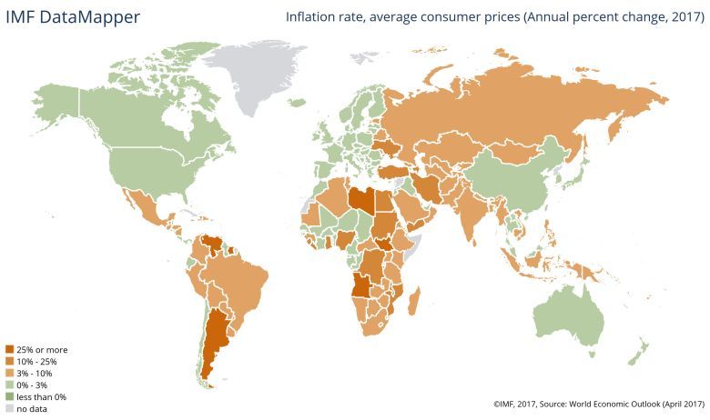 Inflacja w różnych krajach na świecie 2017
