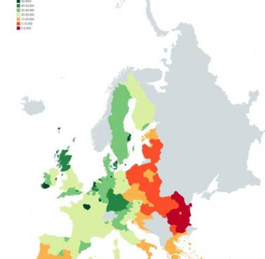 Obszary, które się w Unii rozwijają i skazane na wyzysk peryferia, według produktu krajowego brutto (GDP)
