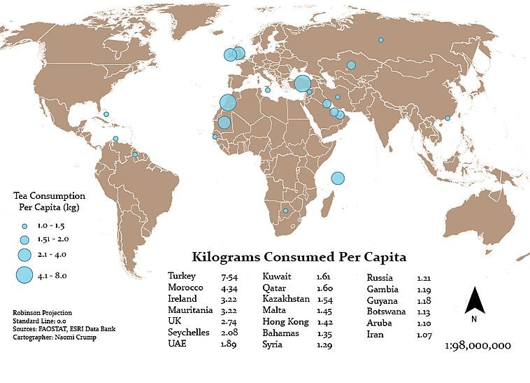 Top20 największych konsumentów herbaty na jednego mieszkańca (w kg)