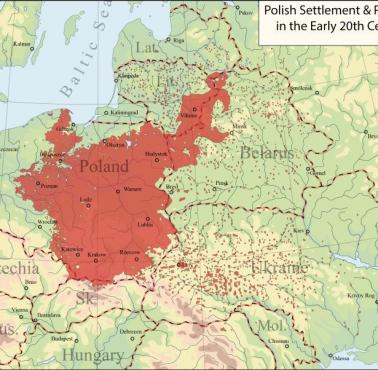 Zasięg występowania ludności polskiej w Europie Środkowej na początku XX wieku