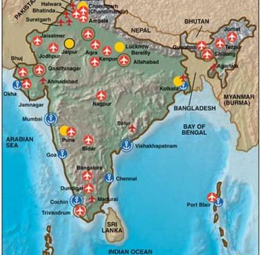 Rozmieszczenie głównych baz wojskowych Indii