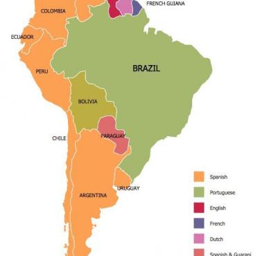 Główne języki w poszczególnych krajach Ameryki Południowej