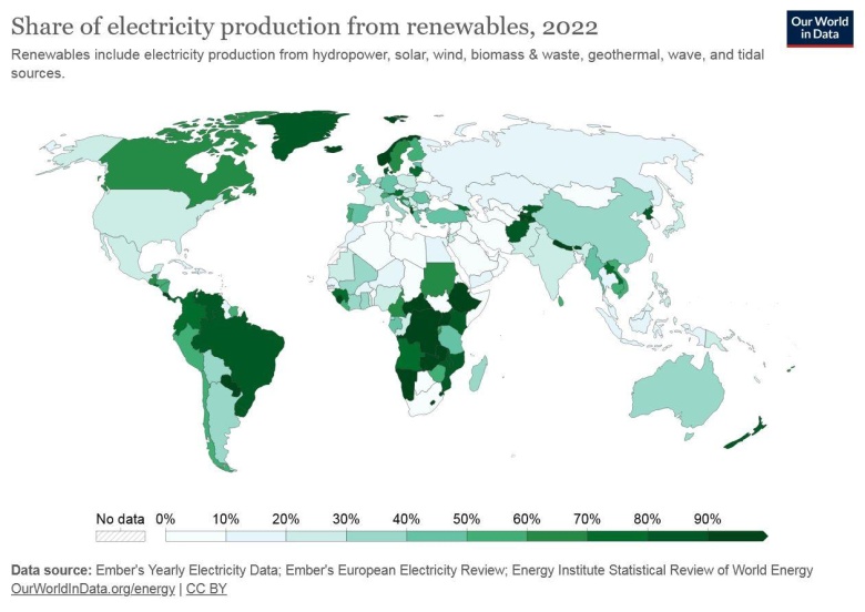 Odsetek energii elektrycznej wyprodukowanej z odnawialnych źródłach energii, 2022