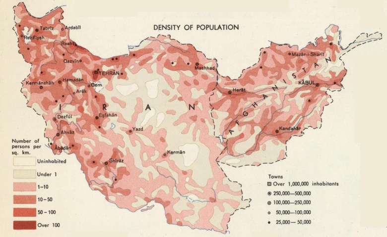 Gęstość zaludnienia Iranu i Afganistanu (lata 60. XX wieku), 1967