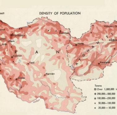 Gęstość zaludnienia Iranu i Afganistanu (lata 60. XX wieku), 1967
