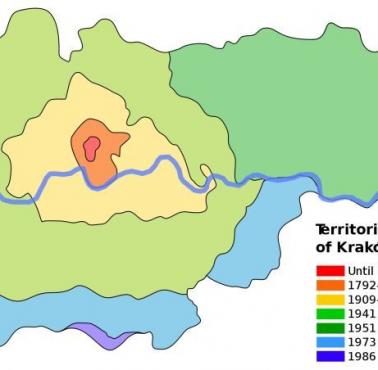 Zasięg Krakowa od 1792 do 1986