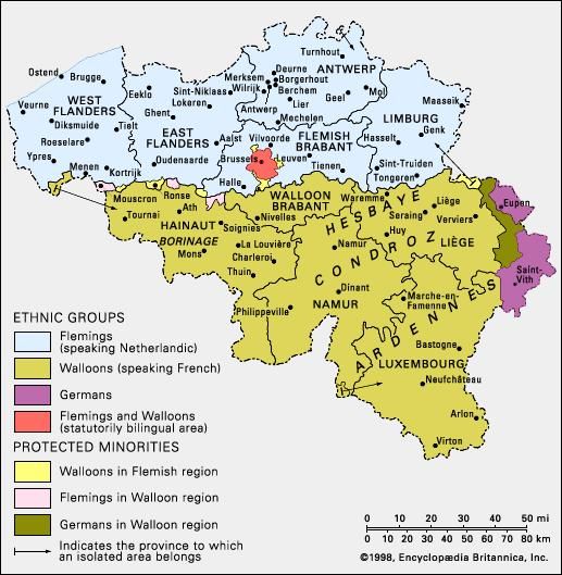 Szczegółowa mapa językowa Belgii