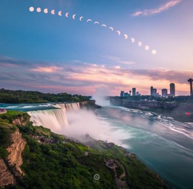 Częściowe zaćmienie Słońca zrobione nad Wodospadem Niagara