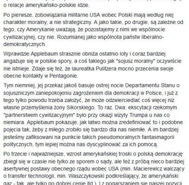 Bartosz Radziejewski o pogróżkach wobec Polski żony R. Sikorskiego - Ann Applebaum