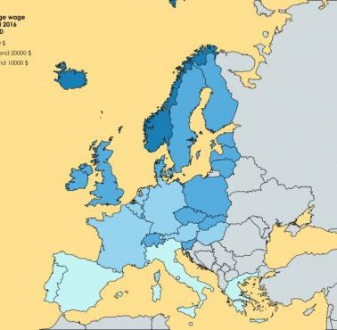 Wzrost płac w poszczególnych państwach Europy w latach 1993-2016