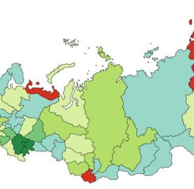 Liczba miast w poszczególnych regionach Rosji mających więcej niż 100 tys. mieszkańców