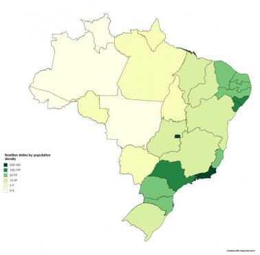 Gęstość zaludnienia Brazylii z podziałem na regiony