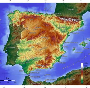 Topograficzna mapa Hiszpanii
