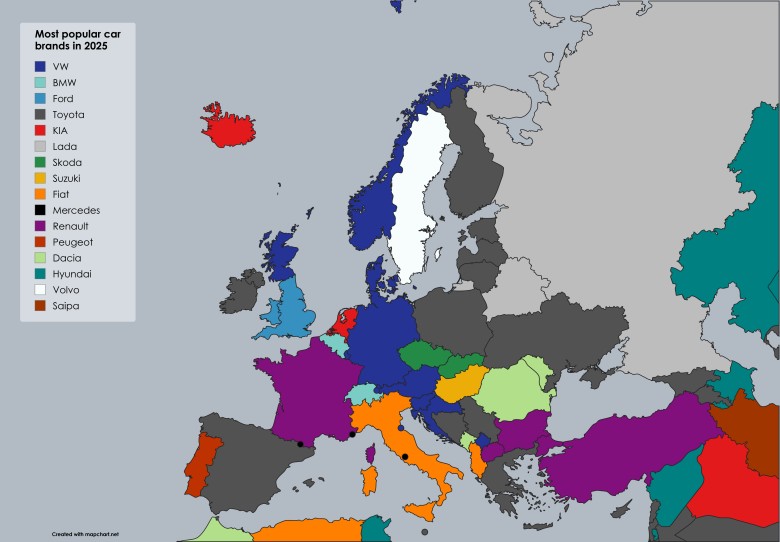 Najpopularniejsze marki samochodowe w Europie, 2025
