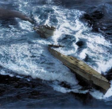 Tonie niemiecki okręt podwodny U-185 zniszczony bombami z pokładu samolotu Avenger Grumman, 24 sierpnia 1943