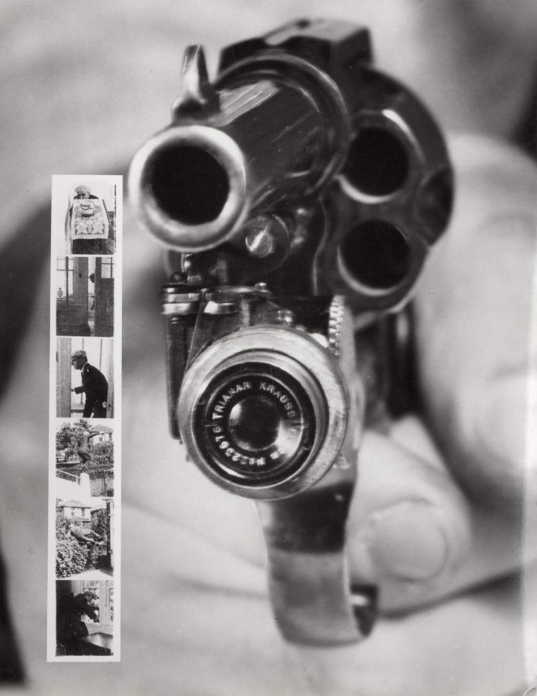 Rewolwer, który robi zdjęcie wraz z oddanym strzałem, Nowy Jork, 1938