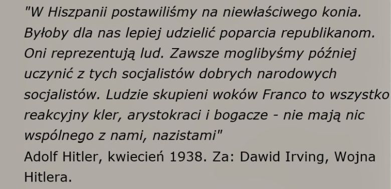 Hitler o poparciu dla generała Franco w Hiszpanii