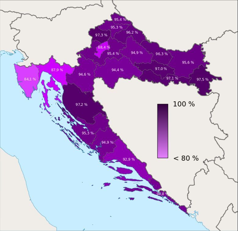 Religijność w Chorwacji z podziałem na regiony