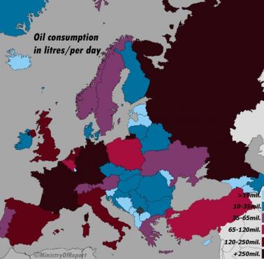 Zużycie ropy naftowej w Europie w litrach na dzień