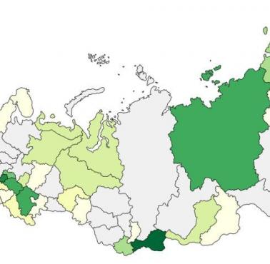 Procent nierosyjskich mieszkańców Rosji z podziałem na regiony