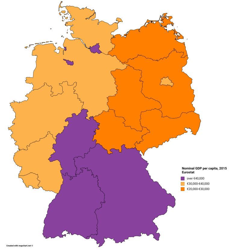 Najbiedniejsze i najbogatsze landy Niemiec, według PKB