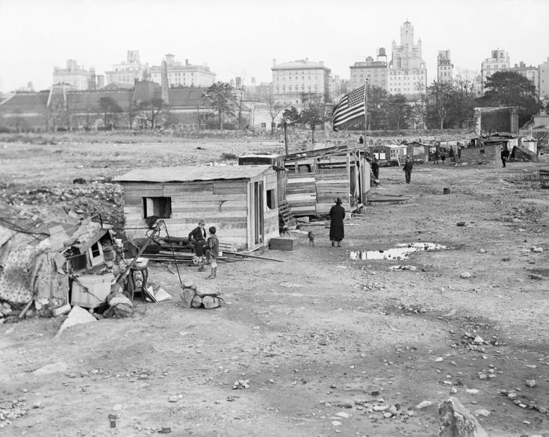 Slumsy w Central Parku podczas wielkiego kryzysu, Nowy Jork, 1933
