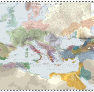 Mapa Europy w 281 rok p.n.e. (basen Morza Śródziemnego)