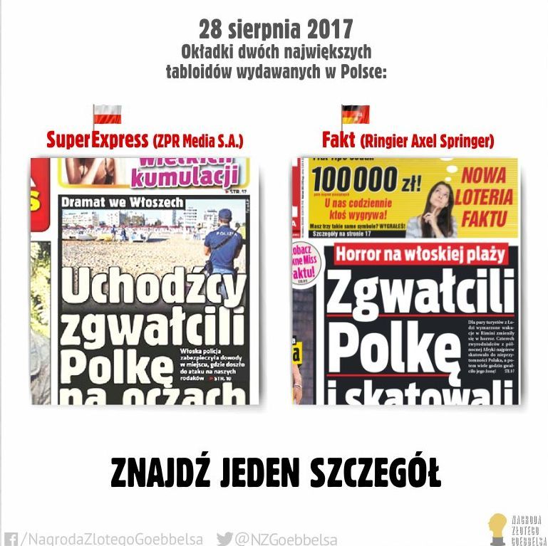 Niby ta sama informacja - Axel Springer (kapitał niemiecki ...) vs. Super Express (kapitał polski)