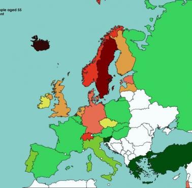 Odsetek zatrudnionych mieszkańców Europy w wieku od 55 do 64 lat