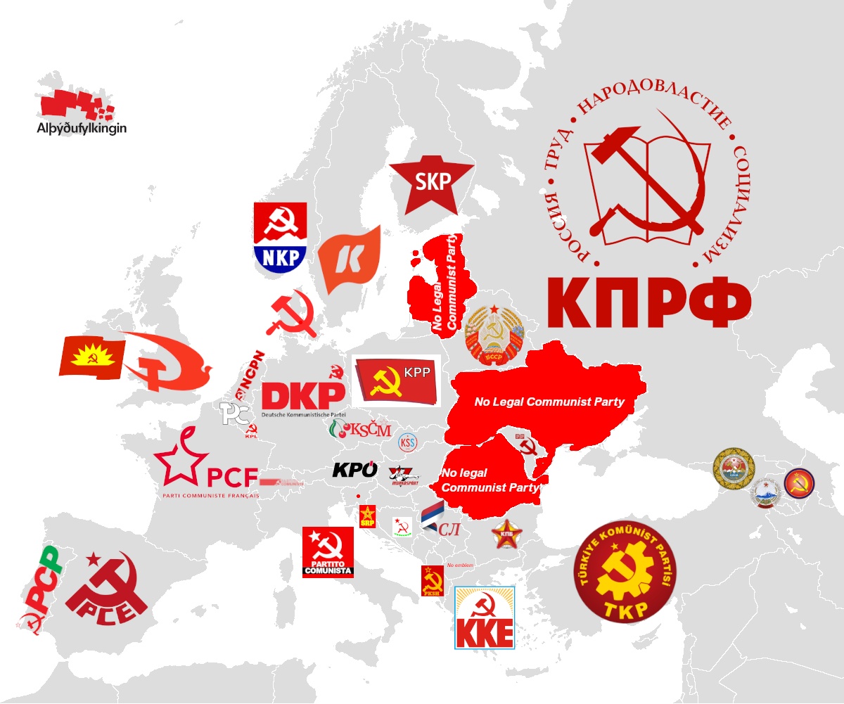 Mapa przedstawiająca komunistyczne partie w Europie