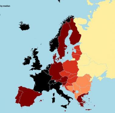 Kraje europejskie według mediany zamożności na osobę dorosłą, dane Credit Suisse 2016