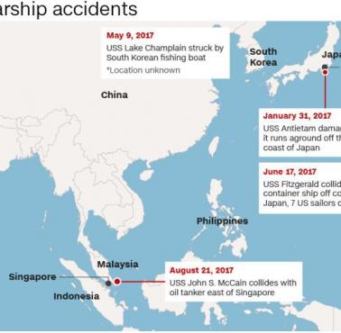Incydenty z udziałem okrętów wojennych USA w 2017 r., źródło CNN