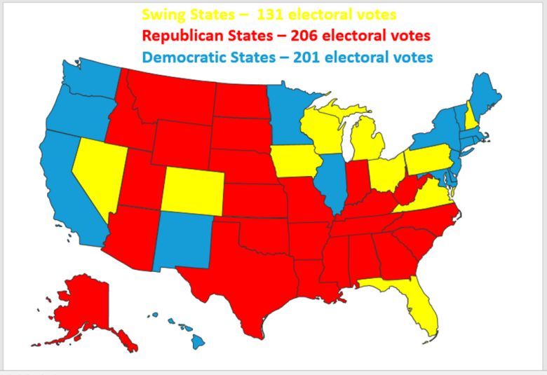 Stany z dominującym poparciem dla republikanów i demokratów w USA