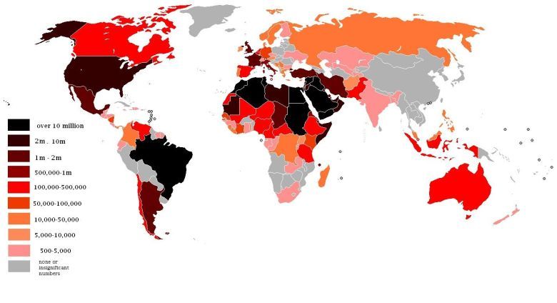 Arabska diaspora w poszczególnych państwach świata