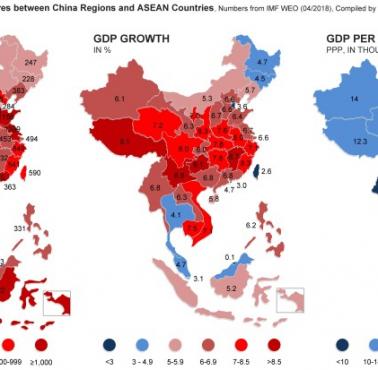Dane o PKB w 2018 r. między krajami ASEAN a regionami Chin