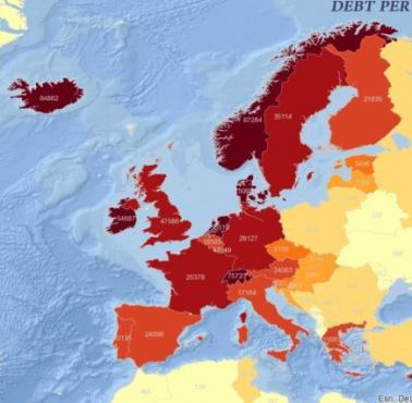 Zadłużenie na osobę dorosłą w Europie według krajów 2000-2016 (animacja)