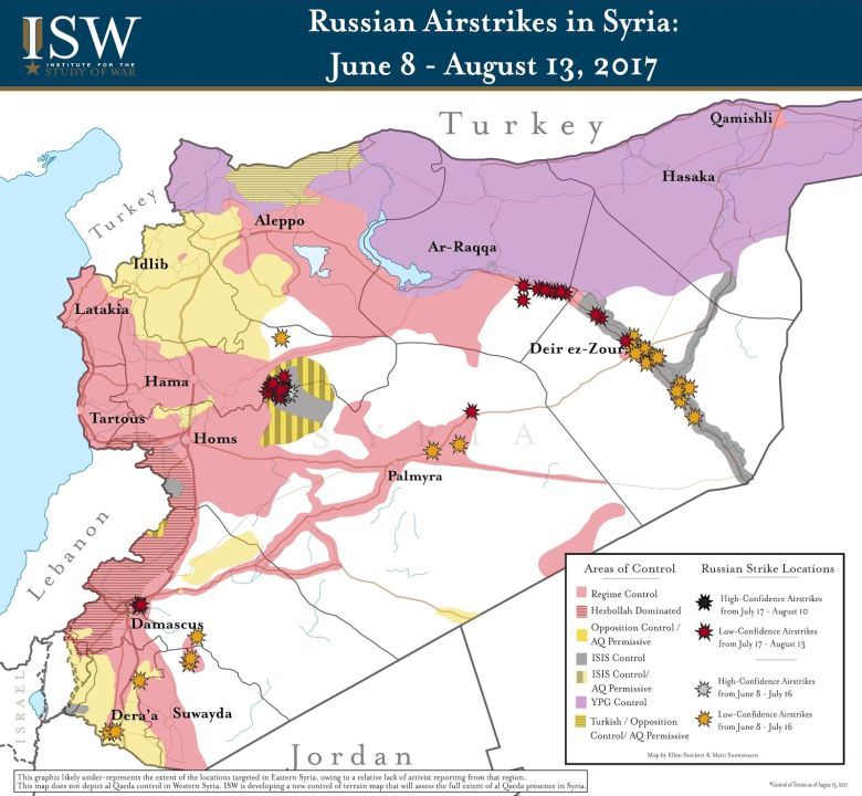 Rosyjskie uderzenia lotnicze w Syrii od 8 czerwca - 13 sierpnia 2017