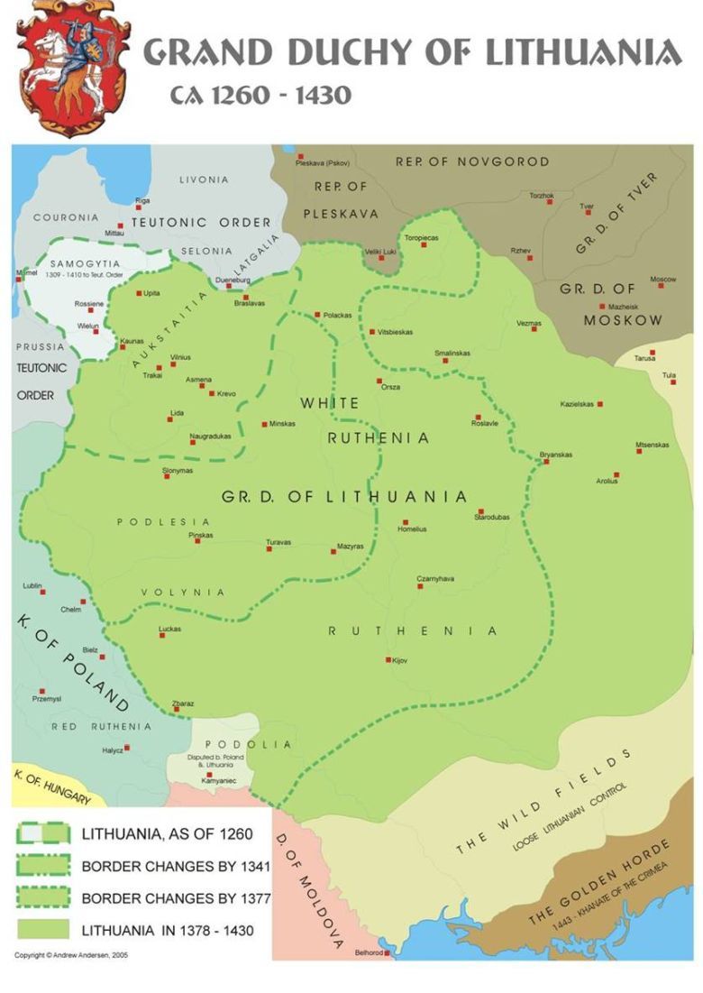 Największy zasięg Wielkiego Księstwa Litewskiego w latach 1260-1430