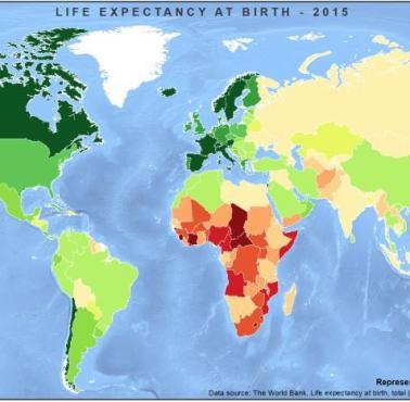 Oczekiwana długość życia w poszczególnych krajach na całym świecie, 2017